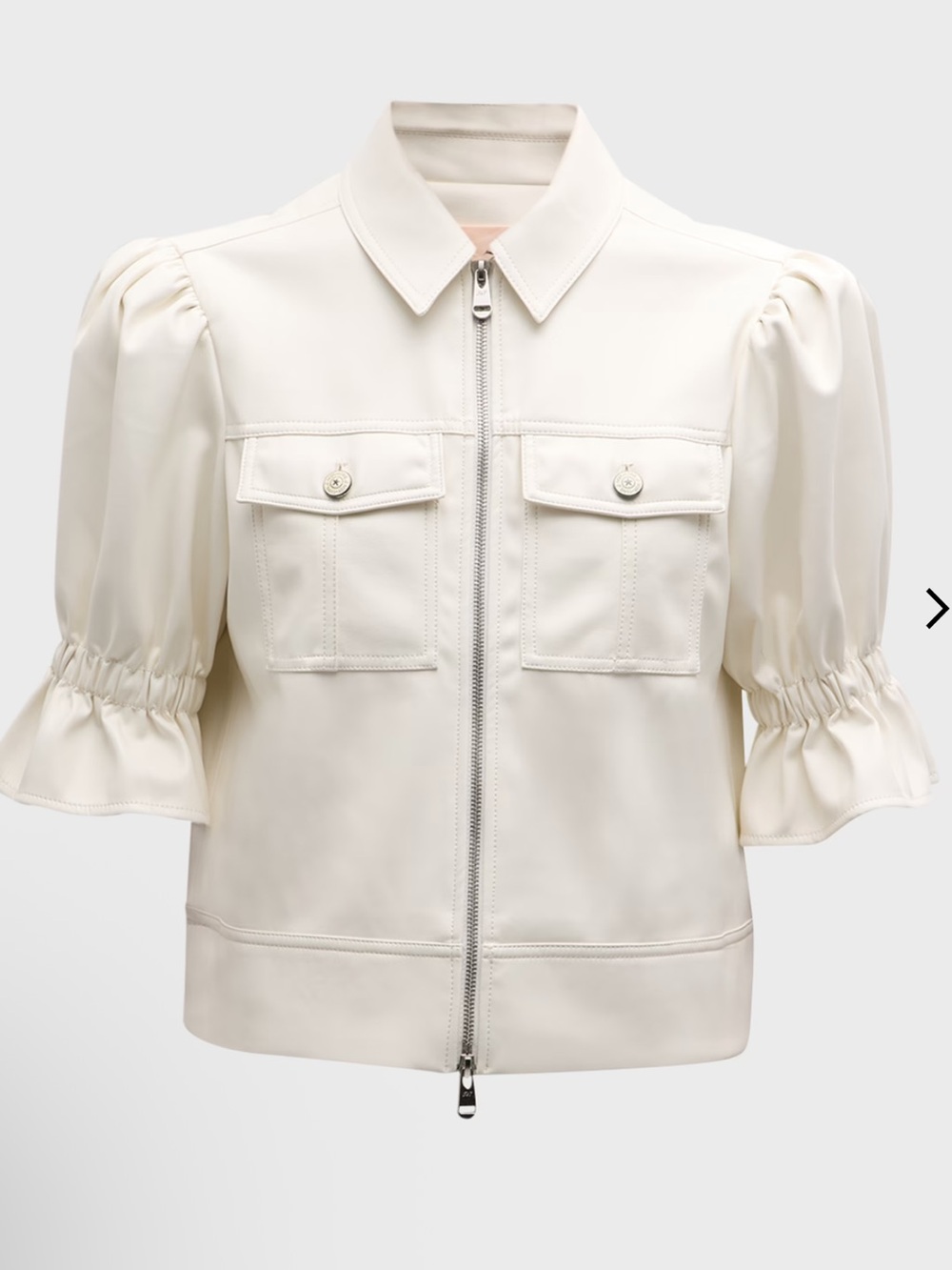 Cinq à Sept Holly Ruffle Sleeve Jacket Ivory Cupro Sateen Utility Zip Up Medium